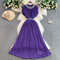 European and american light luxury socialite beaded round neck dress - women's summer slimming pleated elegant long gown