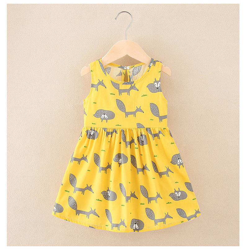 New summer girls' dresses: girls' sundresses, yellow fox cotton dresses, princess kids' beach dresses