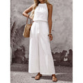 Women's halter backless drawstring sleeveless jumpsuit, perfect for vacation and casual summer fashion