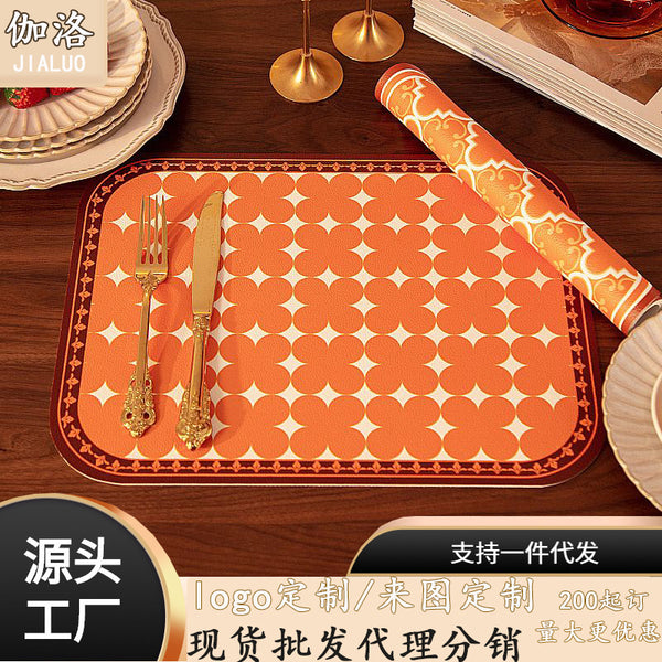 Nordic style household light luxury western dining mat high-grade waterproof and oil-proof leave-in leather thermal insulation mat small table mat coaster bowl mat
