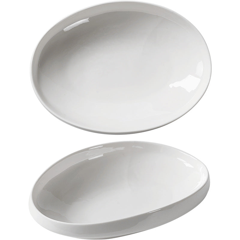 Scandinaviancasual style pure white ceramic salad bowl for home cold dish western food plate hotel business ceramic dessert pasta bowl