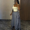 European and american cross-border women's clothing:  summer new arrival - high-waisted, slimming, asymmetrical, loose, flowy, long striped midi skirt
