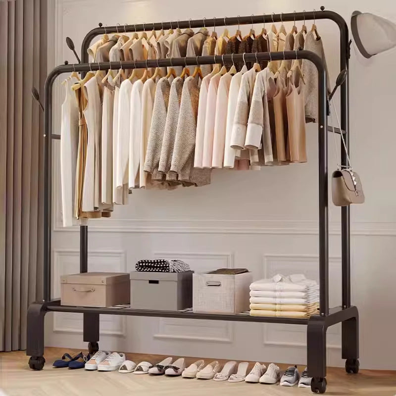 Clothes hanger floor-standing bedroom for home double-pole clothes drying rack clothes rack indoor clothes coat rack thickened balcony clothes pole