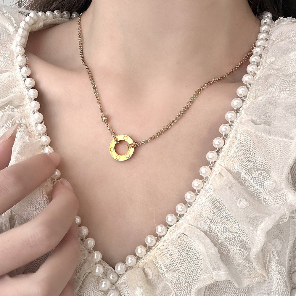 V gold plated microphone gold manufacturer direct sales card plus double ring pancake necklace love clavicle chain printed couple original version diamond gold
