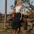 American cross-border foreign trade unique  new arrival drawstring elastic waist workwear skirt casual mid-length skirt trendy women