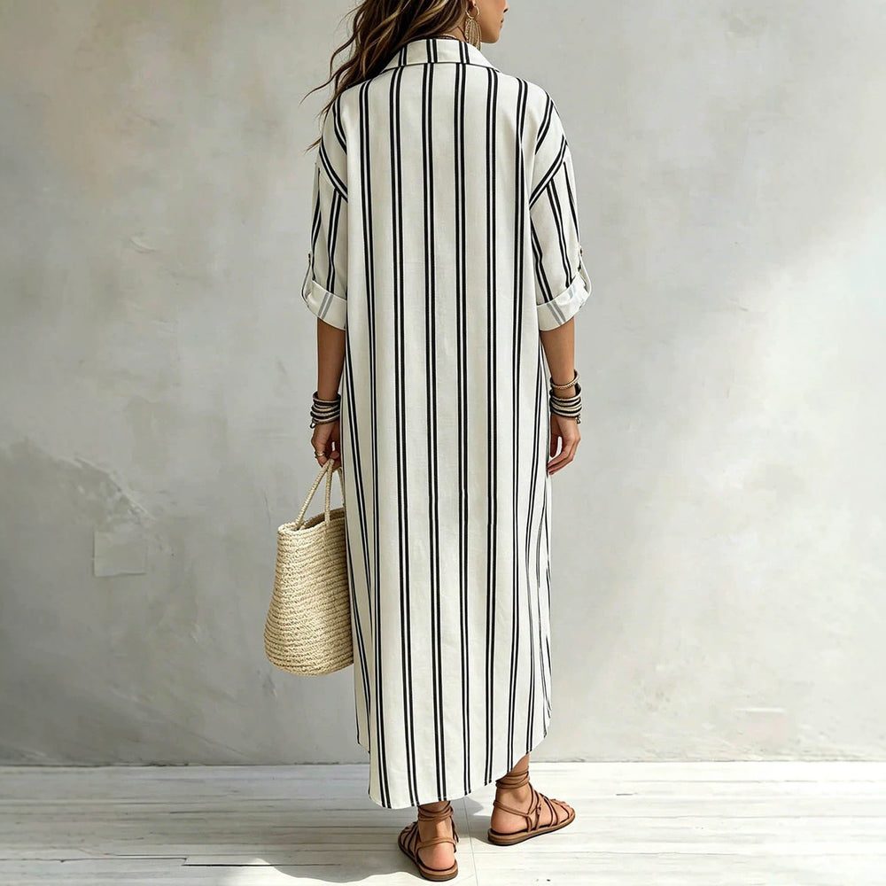 Exportplus sizelazy style shirt skirtcontrast colorvertical stripesrollablelong sleevesloose flesh-coveringlongbeach sun protection