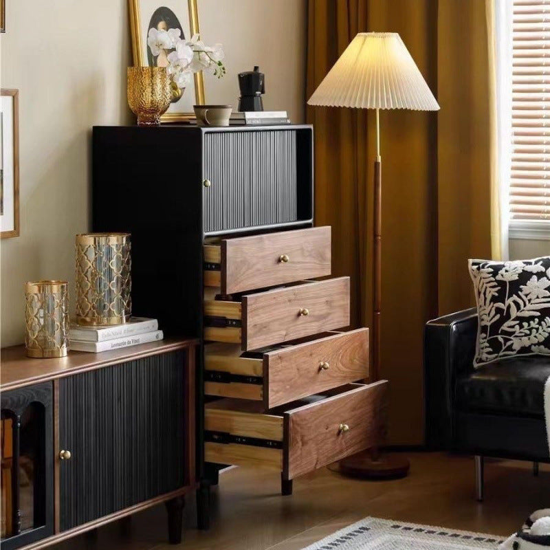 Nordic retro chest side cabinet storage solid wood French TV cabinet bedroom locker black small apartment living room