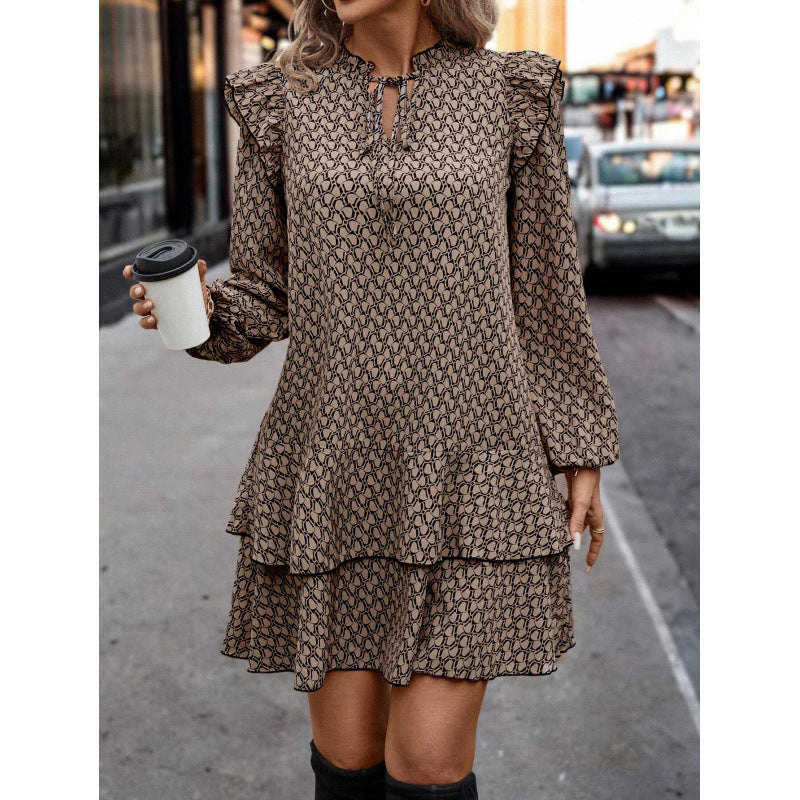 Real shot in stockexport cross-border 1688 full body printing tie multi-layer hem fashiondress