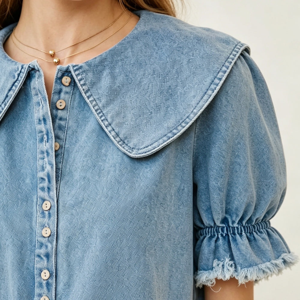 European and american  cross-border big lapel denim suit  summer new women's loose western fashiondress