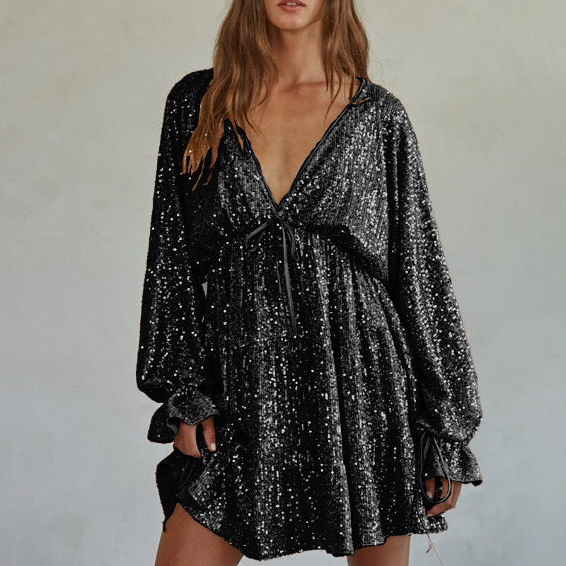 new arrival strap v-neck sequin skirt sexy hot girl skirt drapedclassydress women's summerclassy sense