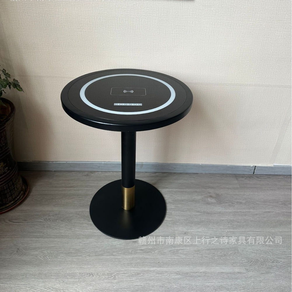 Hotel negotiation table retro dining table with wireless charging bluetooth audio all solid wood desktop small round table desk