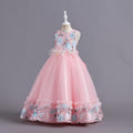 Ready-to-ship wholesale children's formal dresses, featuring a petal waistband and princess silhouette, perfect for little girls' birthdays, piano recitals, and performances