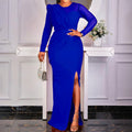 Amazon independent station mesh stitching pure colorfashionplus sizefashion slit dress cross-border long skirt dress
