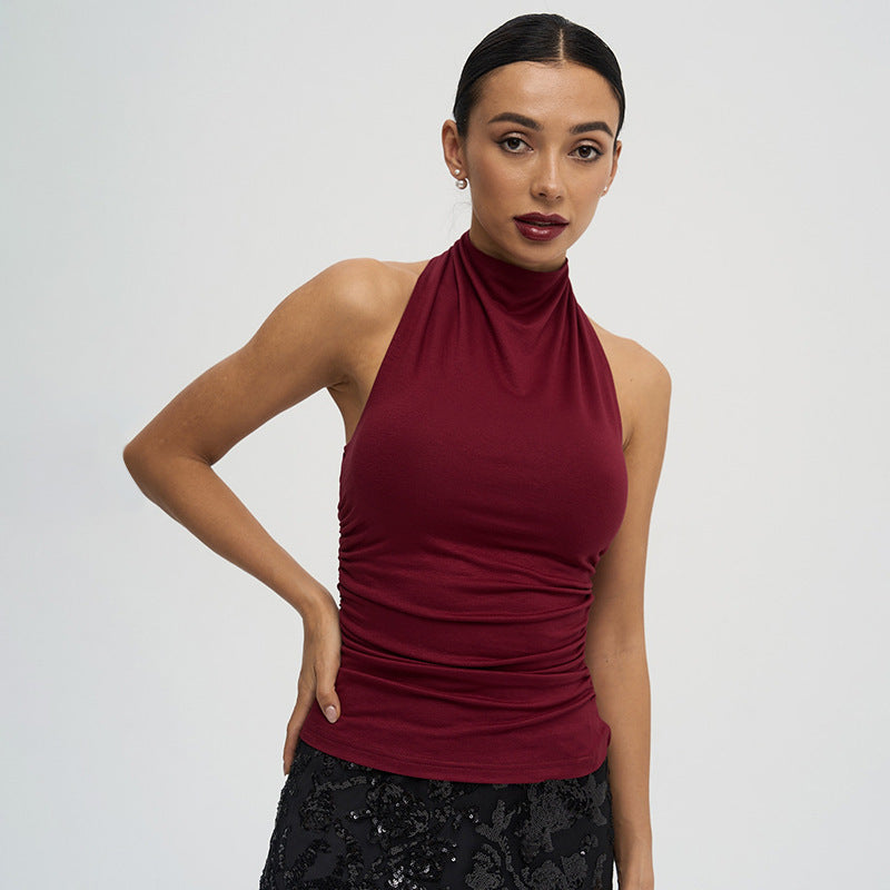 European and american cross-border women's fashion  summer new solid color backless sexy halter tank top t-shirt wholesale for export