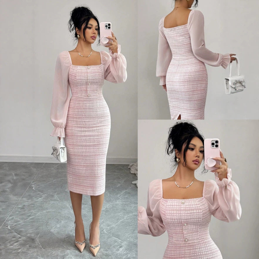 chanel-inspired dress for women, new autumn collection, high-end knitted patchwork, slimming and figure-flattering dress