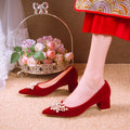 Autum wedding shoes for women with thick heels 2025new arrival bride chinoiserie red fleece-lined xiuhe wedding dress two-wear high heels not tiring feet