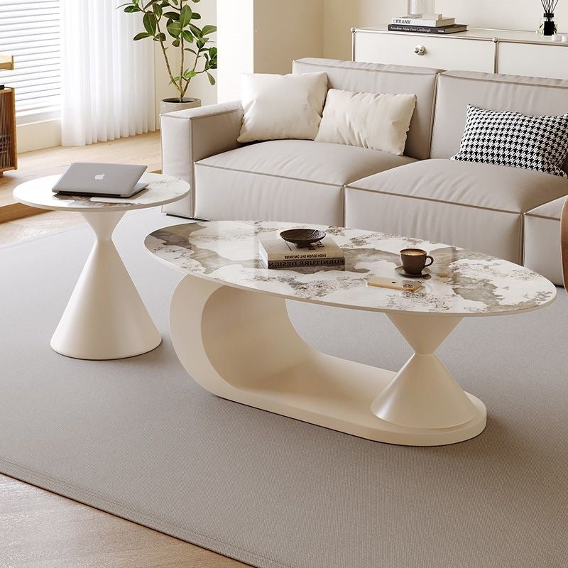 Italian normcore slate coffee table for home living room oval double coffee table small apartment designer coffee table combination