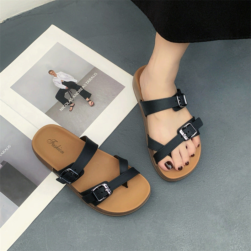 2026 women's summer thick-soled slides - new fashion casual beach sandals - flat, thong-toe flip-flops