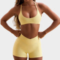 High elastic halter sports intimates bra beautiful back bra cross waist fitness three-quarter shorts yoga wear sports suit