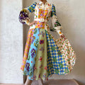 cross-border e-commerce european and american women's clothing: new summer collection - lantern sleeve printed collar, cinched waist, and flared maxi dress