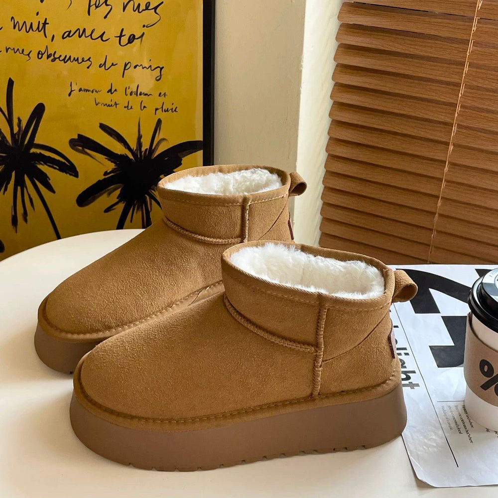 Thick sole anti-ski snow boots for women 2026new arrival autumn winter bread shoes slip-on fleece-linedthickenedheattech cotton shoes
