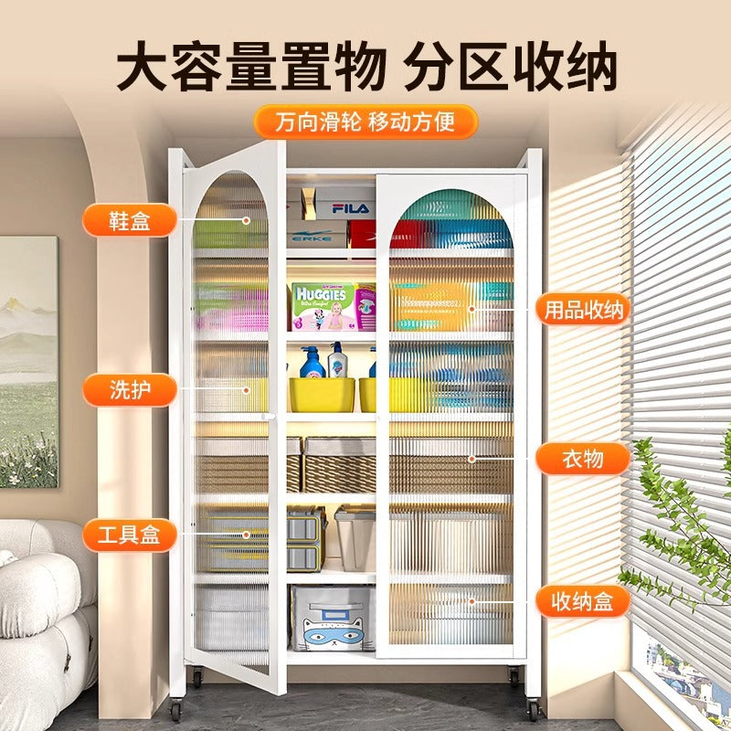 Steel bookshelf with glass door dustproof bookcase living room storage cabinet iron storage cabinet cream style figure display cabinet