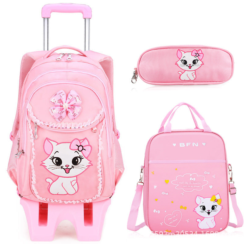 New  primary school students tie rod schoolbag 1-6 grades boys and girls backpack lunch bag cartoon children's bag