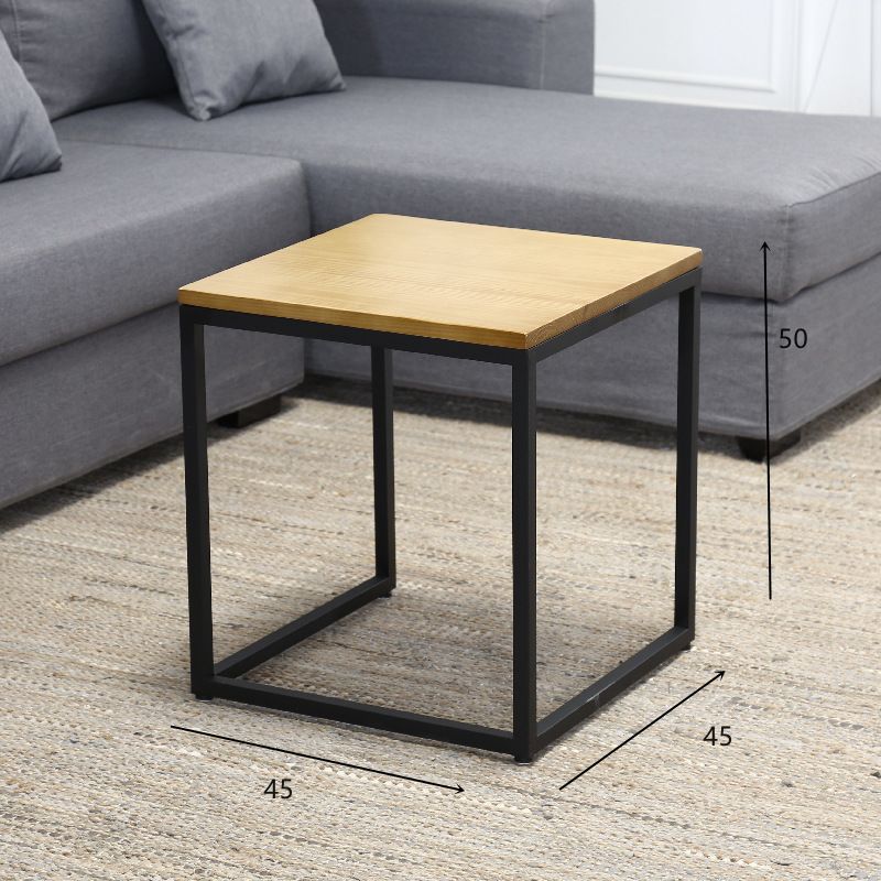 Scandinavian iron art solid wood coffee table small apartment sofa side table casual creative side table dark brown square mother-in-law coffee table