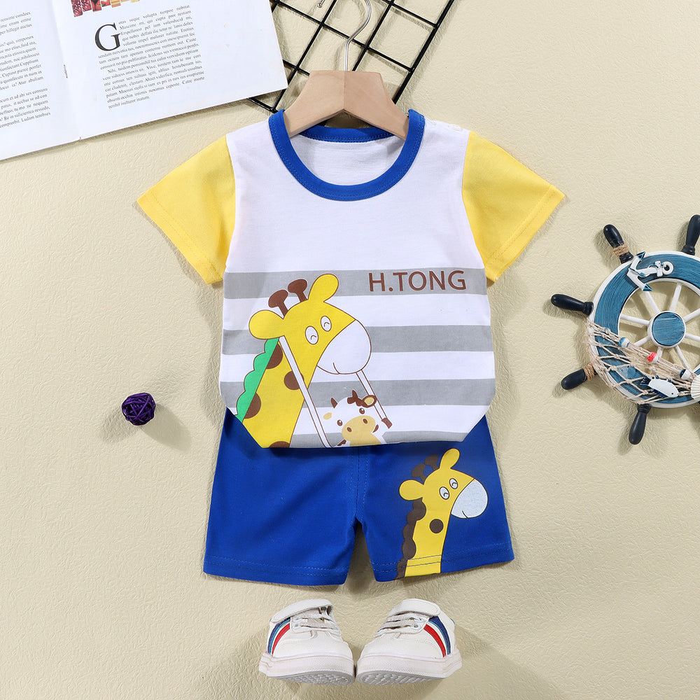 summer new arrival: 100% cotton kids' short-sleeve t-shirt and shorts set - korean style infant and toddler two-piece outfit