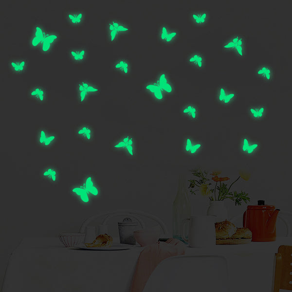 Cross-border  24 luminous butterflies fluorescent wall stickers children's room wall self-adhesive luminous butterfly decorative stickers