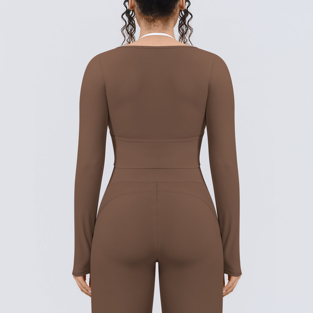 New arrival cross-border nude double-piece fake two-piece pure colorlong sleevest-shirttops tight sports running fitness yoga clothes