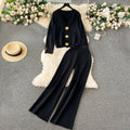 Premium chanel-inspired two-piece set for women: versatile knitted cardigan with metal button detail and casual pants - perfect for autumn and winter