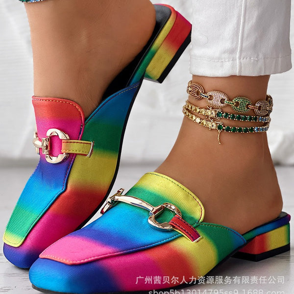 LZT8322   slippers new European and American color thick heel square head casual slippers