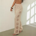 new european and american cross-border fashion high-waisted casual hollow-out solid color pants