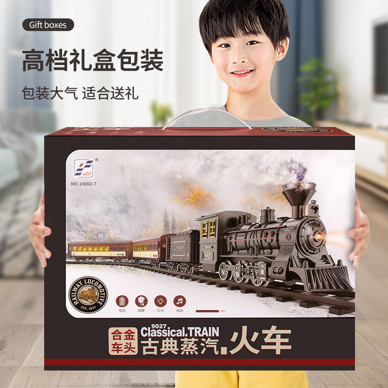 Electric train track car simulation retro steam train model kids high-speed rail toy boy's set gift