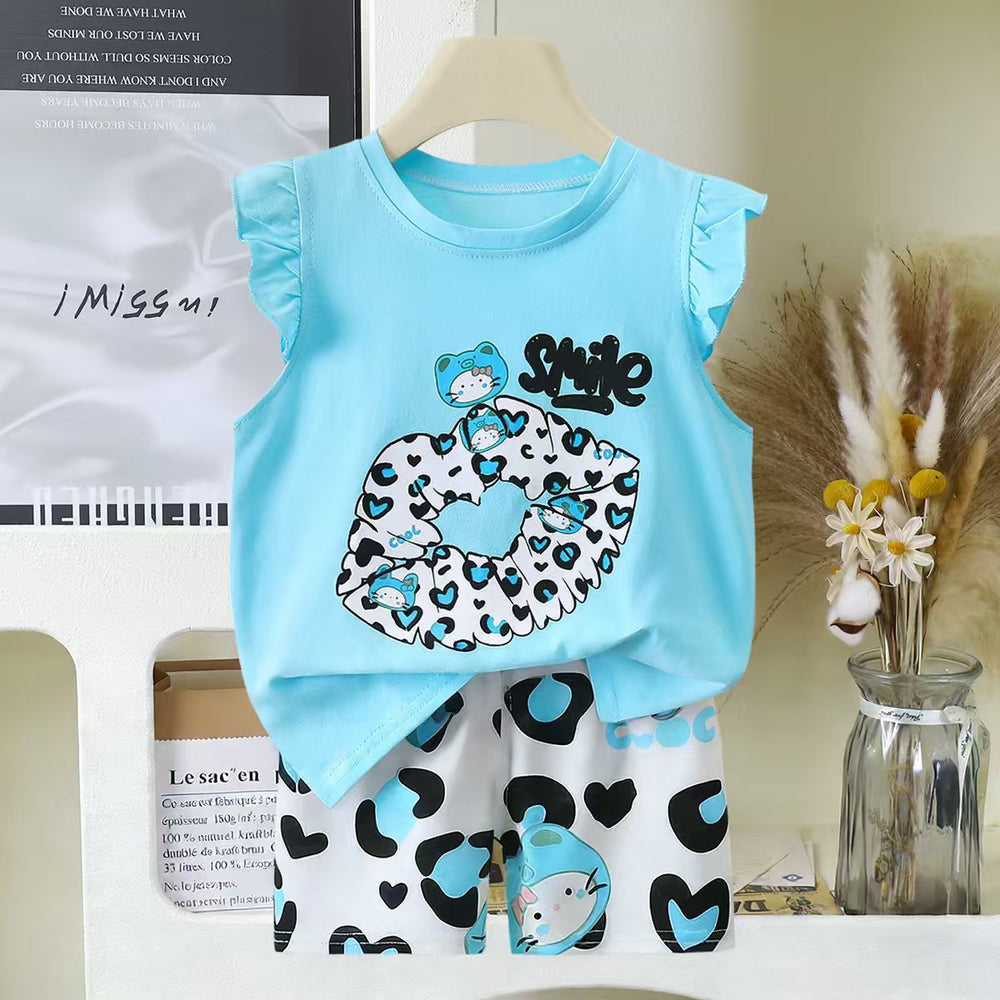 Kids' tank top set - summer new arrival: pure cotton girls' shorts outfit, korean style sleeveless set for baby boys and girls
