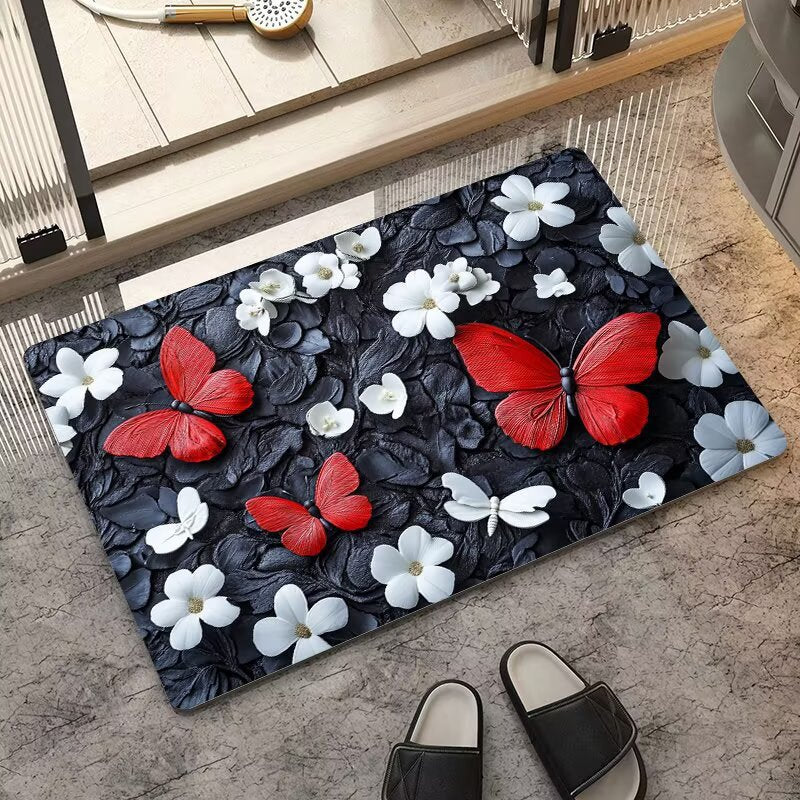 stereo butterfly soft diatom mud kitchen floor mat bathroom door absorbent quick-drying mat non-slip mat bathroom carpet