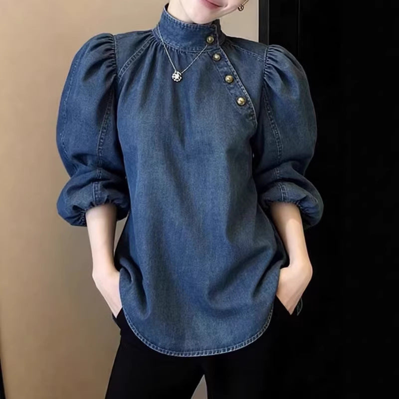 european and american new denim shirt for women, french style denim top, versatile niche design, all-match top for women