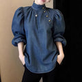 european and american new denim shirt for women, french style denim top, versatile niche design, all-match top for women