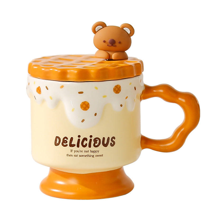 New arrival small fresh style ceramic cup girlcute water cup with lid for girlfriend sister couple gift coffee cup