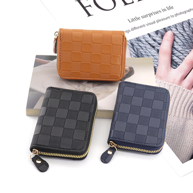 Plaid card bag, new  men and women's high-end sense, large-capacity document storage, casual card holder, zipper, change bag.