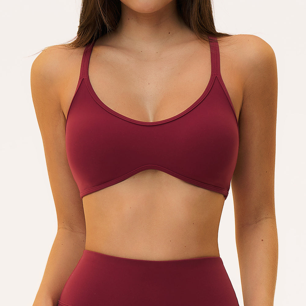 European and american sports bra women's butter fabric collar cross beautiful back outwear pilates thin shoulder strap yoga intimates5560