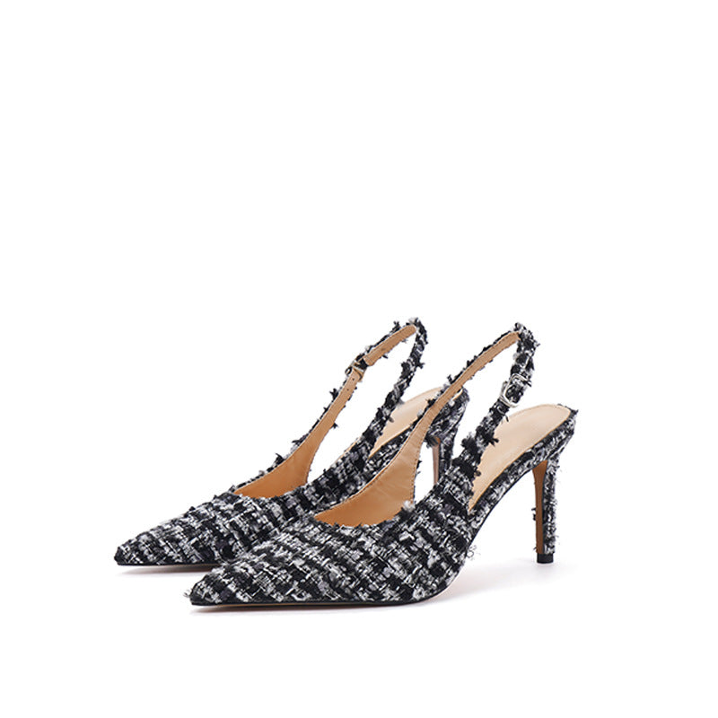 Xiaoxiangfeng pointed toe shallow mouth toe back hollow sandals for women 2026new arrival thin heel rubber bottom spring & fall style fashion boutique