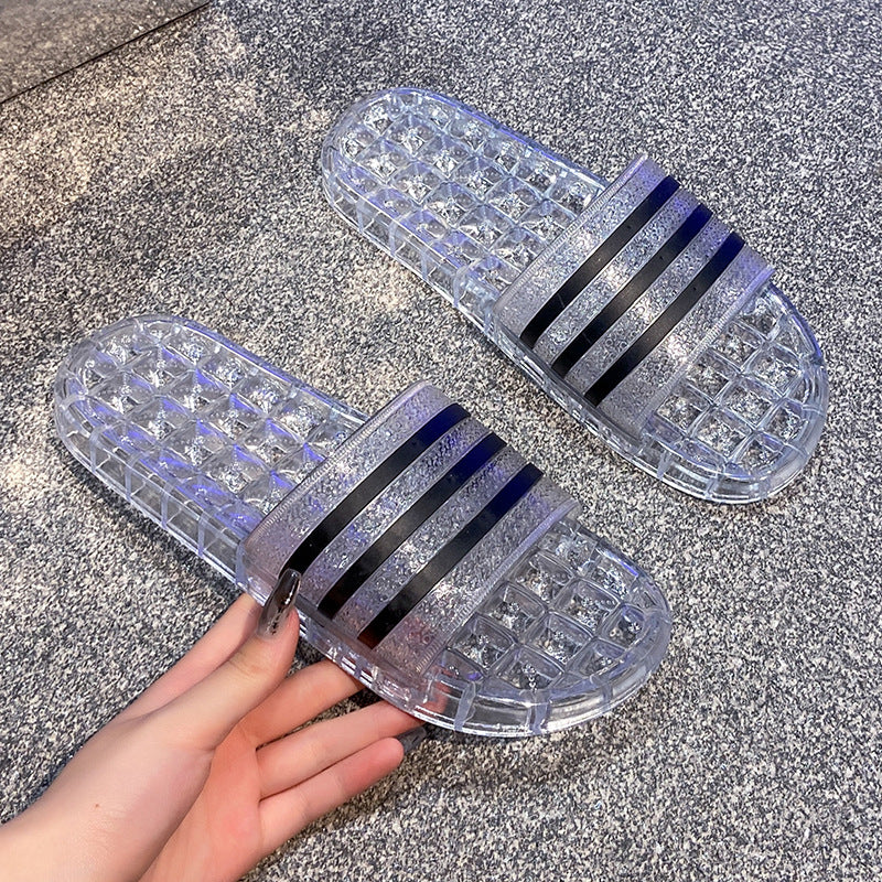 Best selling transparent crystal fashion slippers women's good-looking home bathroom slippers bath anti-slip beach shoes for outing