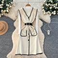 Xiaoxiangfengv neckknitting shirt vest dressfemaleautum waist slimming lookeleganttwo-piece setsuit skirt