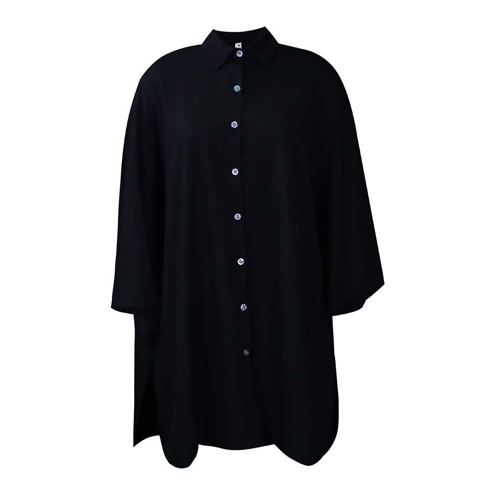 D3089  spring new arrival loose waist elegant lapel pure colorplus size shirt skirt european and american cross-border dress
