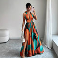 Amazon cross-border french casual elegant sexy high-end design v-neck cutout back slit a-line sleeveless maxi dress