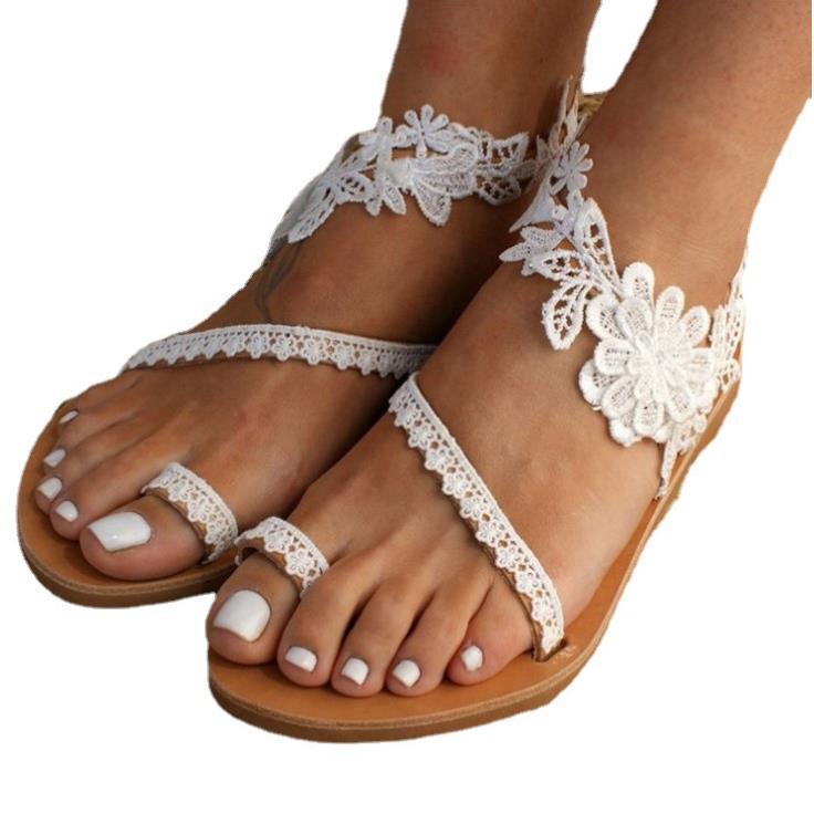 autumn new roman sandals women's round toe peep-toe floral flat low heel export women's sandals wholesale