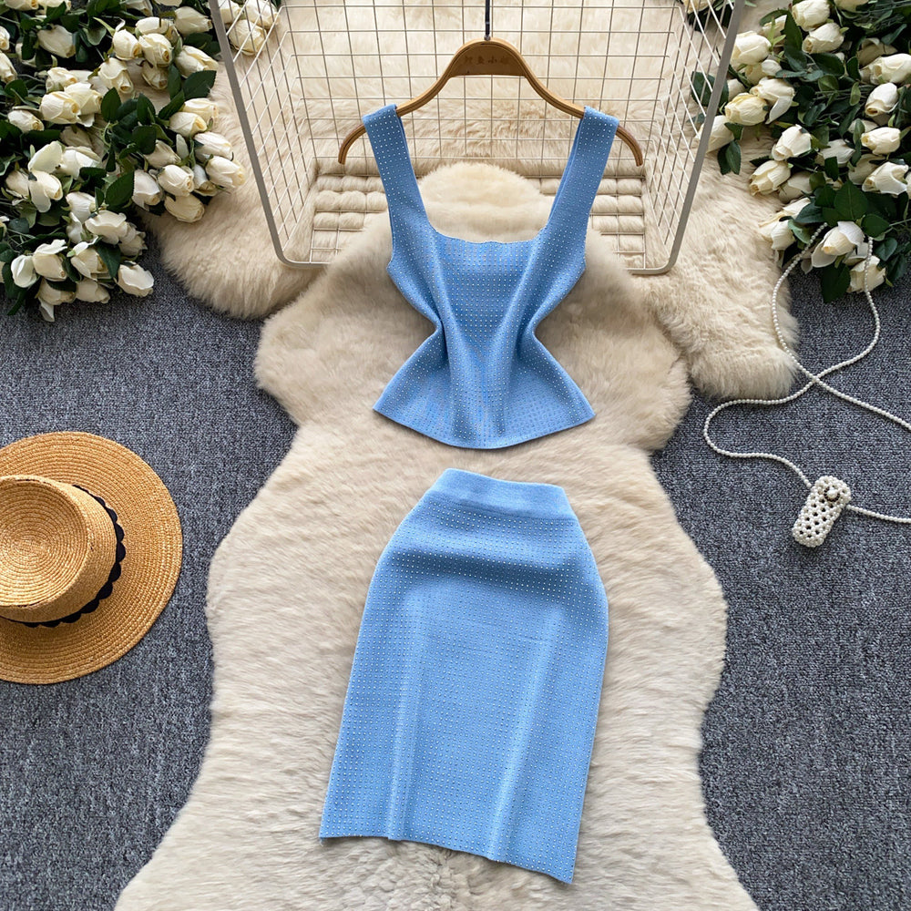 Luxury knit cami two-piece set for women - slim fit, figure-flattering, and chic for summer . perfect for work and everyday wear