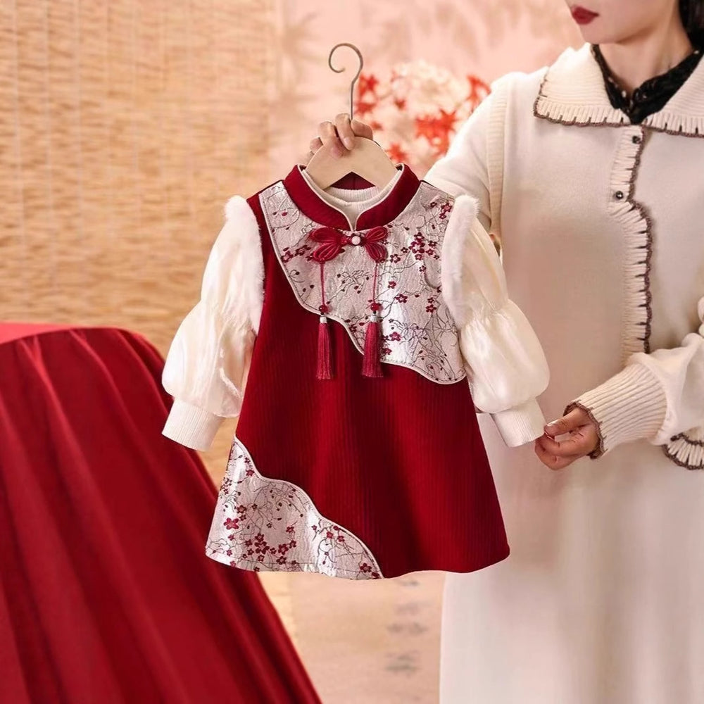 Girls' hanfu dress set - autumn/winter  new collection - baby's first birthday outfit, new year's greeting, modern chinese style dress